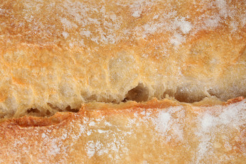 Closeup of tasty white bread as background, top view