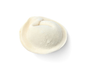 Fototapeta na wymiar Frozen raw dumpling on white background. Traditional dish