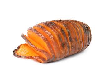 Delicious baked sweet potato on white background