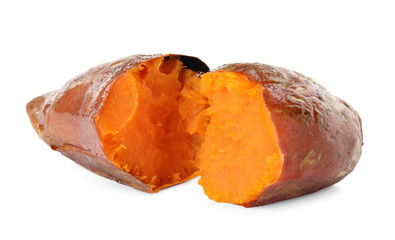 Delicious baked sweet potato on white background