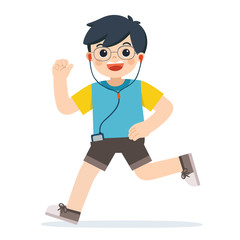 Fototapeta na wymiar Preschool boy running fast. A cute Boy running on white background. Boy running. Marathon runner or a boy running.
