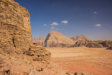 Fototapeta na wymiar Middle East Jordan heritage touristic site Wadi Rum picturesque mountain and desert scenery landscape photography 