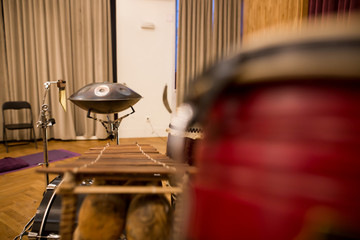 Professional instruments for music therapy, handpan, huge range of drums and rattles