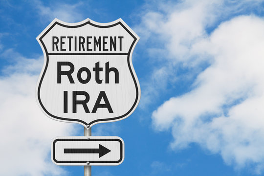Retirement with Roth IRA plan route on a USA highway road sign