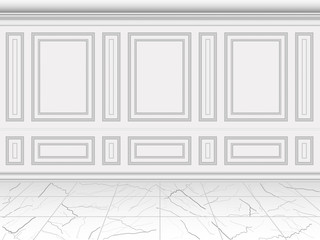 White wall decorated with moulding. Interior classic wall decor background.