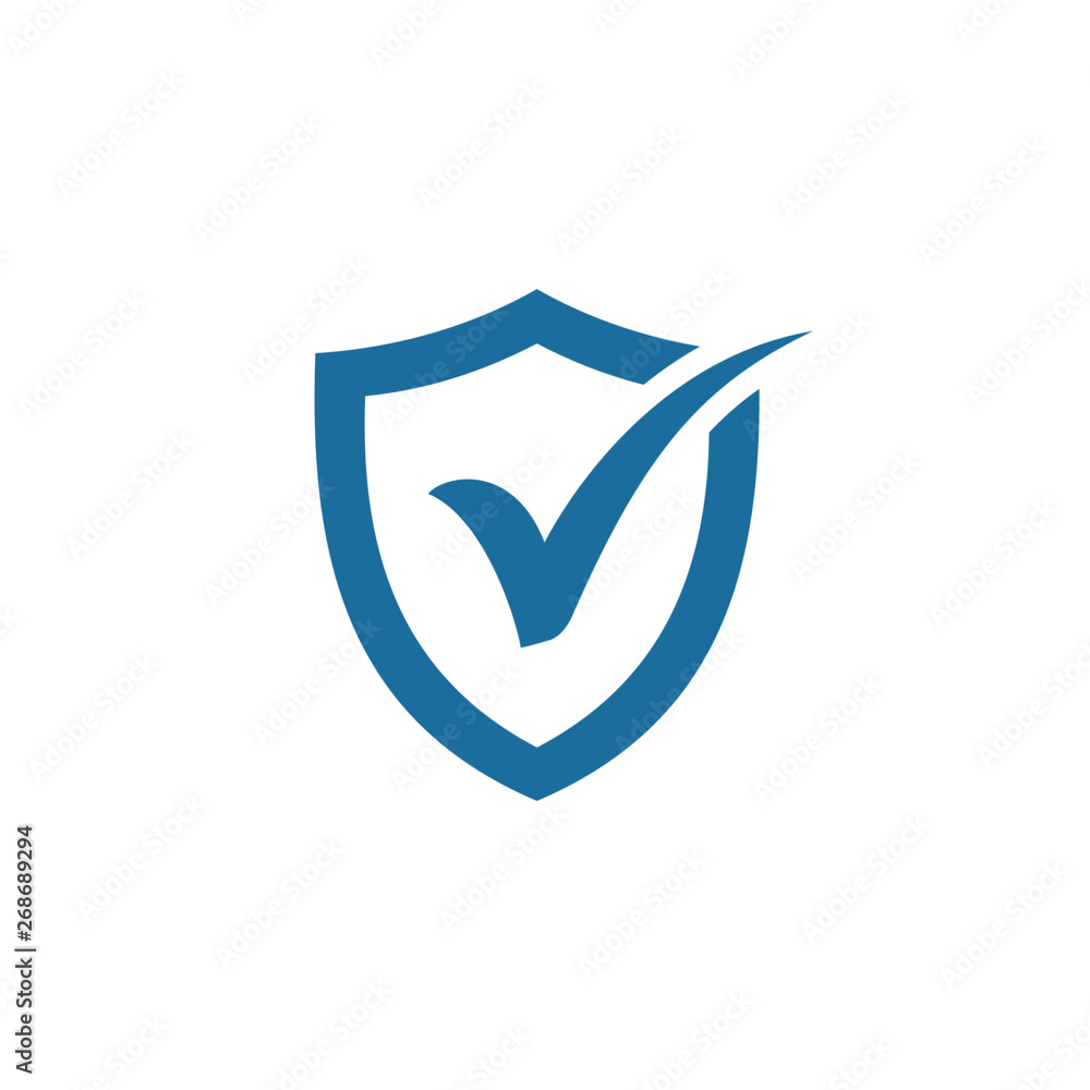 Poster shield and check mark icon vector logo template