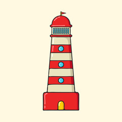 Sea lighthouse hand drawn pop art style illustration.