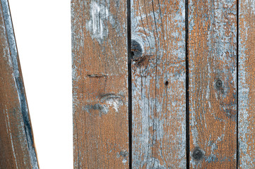 Old wooden fence with a hole. old wood background texture. Copy space