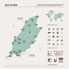 Naklejka premium Vector map of Isle of Man. Country map with division, cities and capital Douglas. Political map, world map, infographic elements.