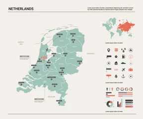 Fotobehang Vector map of Netherlands. Country map with division, cities and capital Amsterdam. Political map,  world map, infographic elements. © Анна Тощева