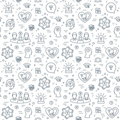 Psychology isolated seamless pattern of dark blue color. Psychology help linear icons. Flat design. Vector