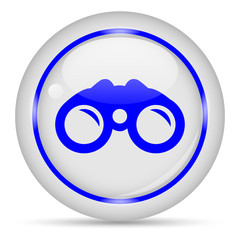 Binoculars icon. White glossy round vector icon in eps 10. Editable modern design internet button on white background.