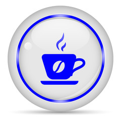 Coffee icon. White glossy round vector icon in eps 10. Editable modern design internet button on white background.