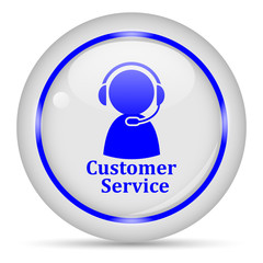 Customer service icon. White glossy round vector icon in eps 10. Editable modern design internet button on white background.