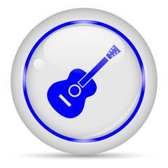 Guitar icon. White glossy round vector icon in eps 10. Editable modern design internet button on white background.