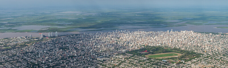 Aerial image showing the skyline and extent city of Rosario