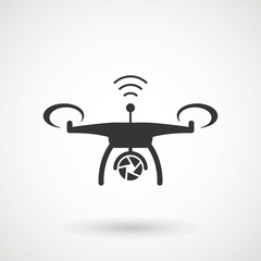 Photo and video drone icon. Drone quadrocopter with action camera.