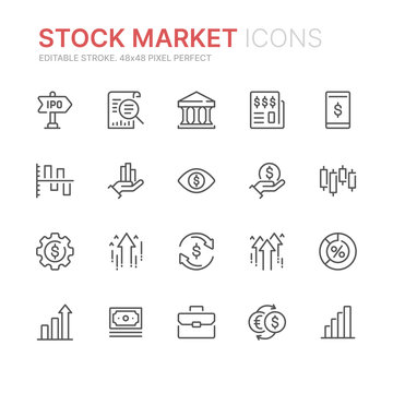 Collection of stock market related line icons. 48x48 Pixel Perfect. Editable stroke