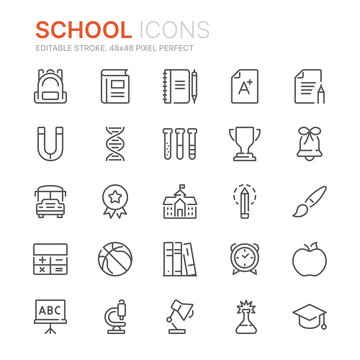 Collection of school related line icons. 48x48 Pixel Perfect. Editable stroke