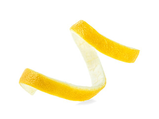 Lemon twist on a white background. Lemon peel. Healthy food.