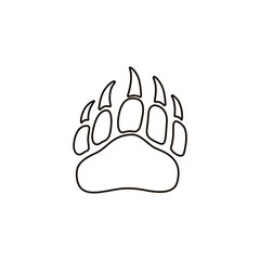 Vector bear paw footstep silhouette for logo, icon, poster, banner. Wild animal paw print with claws. The trail of bear, imprint.Wildlife story, problems of ecology, sign of hunters, brave men symbol