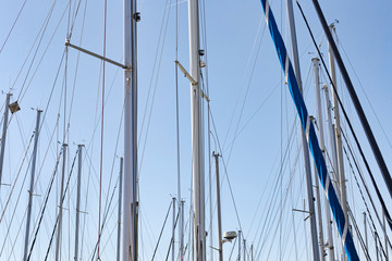 Sailing masts in the marina in a sunny da