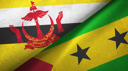 Brunei and Sao Tome and Principe two flags textile cloth, fabric texture