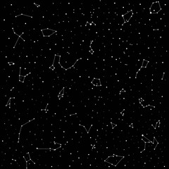 Abstract Black and White Sky Map of Hemisphere. Constellations on Night Background. Raster Illustration © Grigory