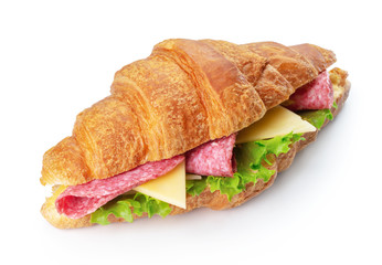 croissant sandwich with ham and cheese isolated on white background