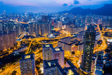 Top view of Hong Kong city at night