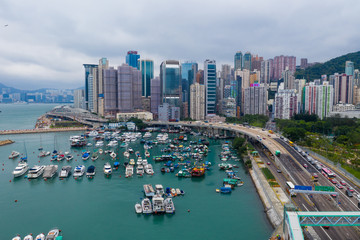Naklejka premium Top view of Hong Kong typhoon shelter