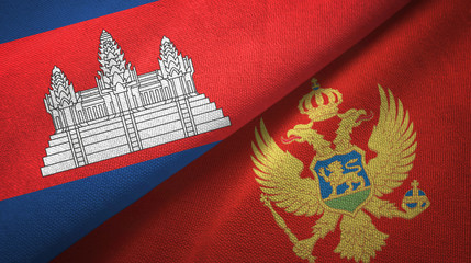 Cambodia and Montenegro two flags textile cloth, fabric texture