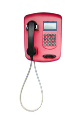 red telephone payphone on a white isolated background