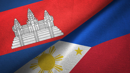 Cambodia and Philippines two flags textile cloth, fabric texture
