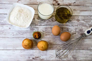 muffins on wooden background