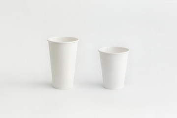 Two Sizes of White Paper Cups for Tea or Coffee