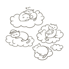 doodle cute little cat vector sletch coloring book dreams clouds sleep