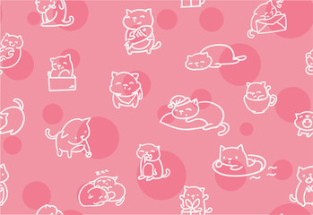 doodle cute little cat vector seamless pattern