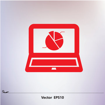 Red Pie Chart In Blue Monitor Icon...