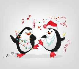 new year celebration penguins party characters