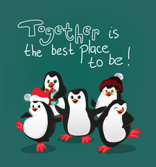penguin with friends christmas card vector together is the best place to be