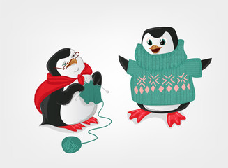 grandmother and grandson penguin vector illustration