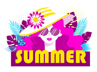 Girl in summer hat and glasses. Summer Poster.