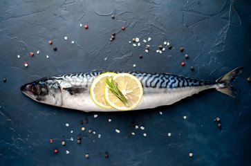 Fresh, raw mackerel on concrete background