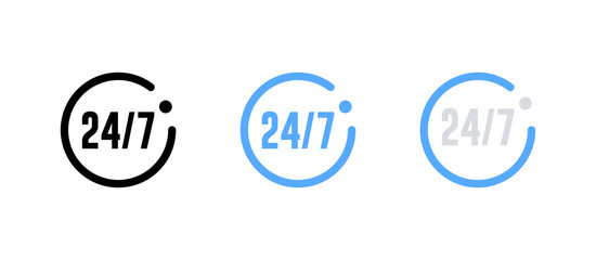 Open 24 hours a day and 7 days a week icon isolated - flat design illustration