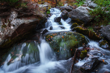 Scenic waterfall view in Dariali gorge in autumn, Gveleti waterfall, Georgia