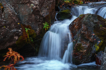 Scenic waterfall view in Dariali gorge in autumn, Gveleti waterfall, Georgia