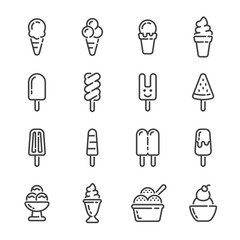 Set of ice cream and popsicle outline icons. Vector illustration.