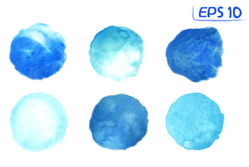 Watercolor circles  blue colors   set isolated on transparent background. Design elements. High resolution