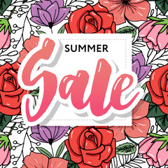 Summer Sale card template. Hand drawn lettering. Calligraphic element for your design. Sales, Holiday banner poster